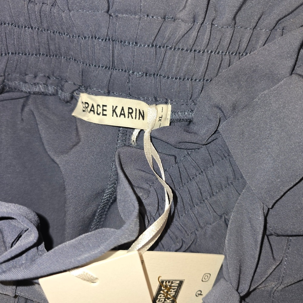 Grace Karin Paperbag Waist Pants XL Kids Dusty Blue Tie Belt Tapered Trousers - Picture 5 of 8